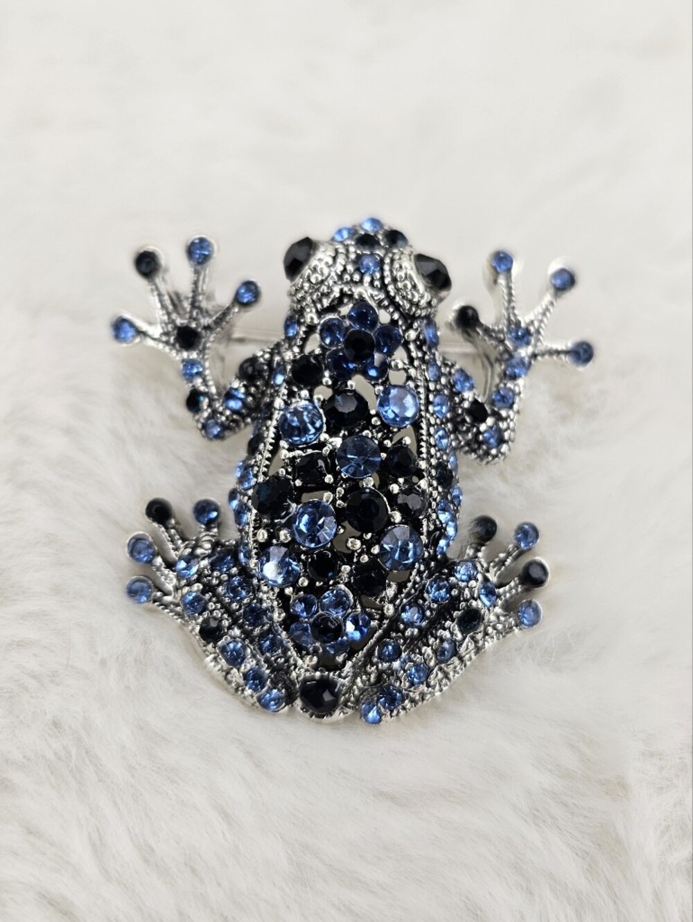 Blue Crystal Frog Brooch